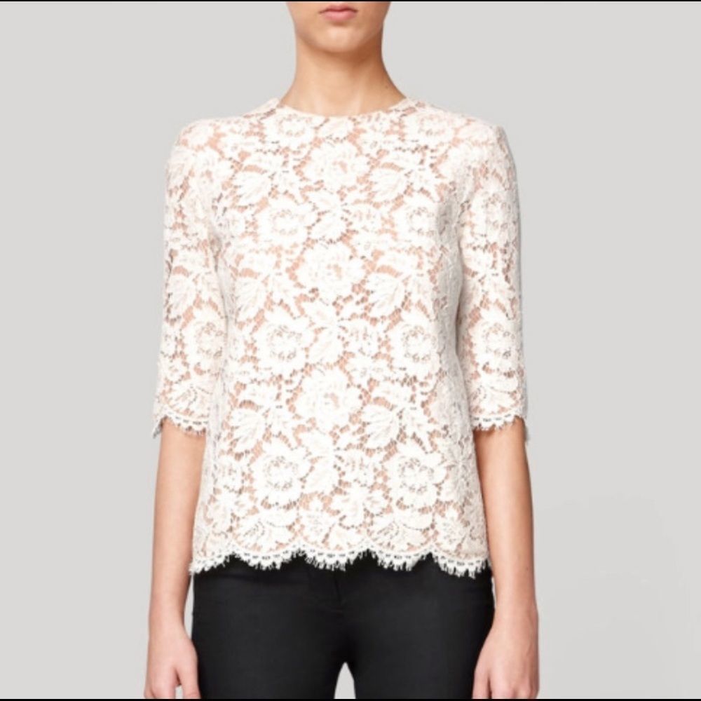 Stella McCartney cream lace 3/4 sleeve button back top size 44 (8)
